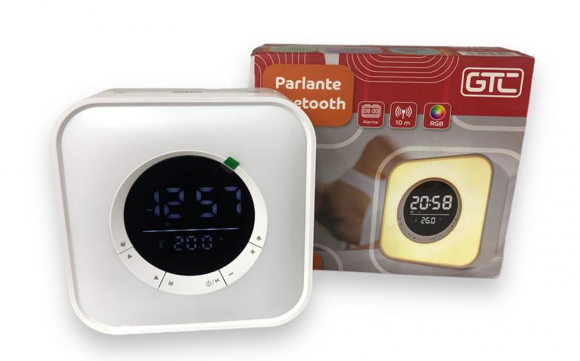 Parlante Gtc Portatil Bluetooth Mini Barra Sonido Con Display Hora 5W x2  Luz Led Rgb Spg-119